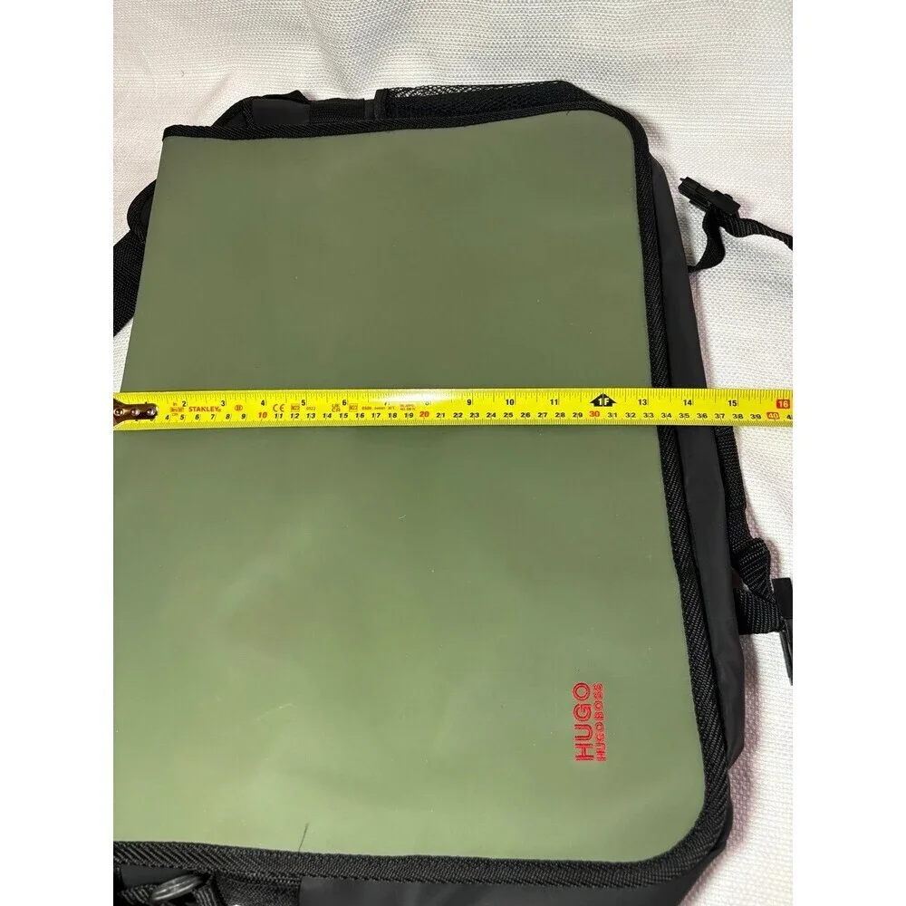 Hugo Boss Olive Green Polyvinyl Messenger Laptop Shoulder Bag NWOT